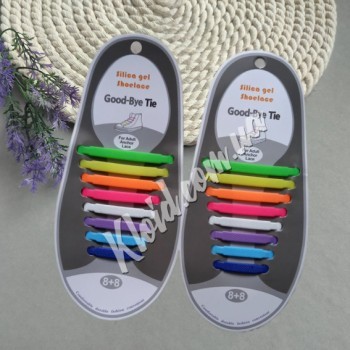 Силіконові шнурки для взуття кольорові, 16 шт