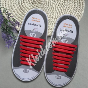 Силіконові шнурки для взуття червоні, 16 шт