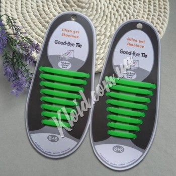 Силіконові шнурки для взуття зелені, 16 шт