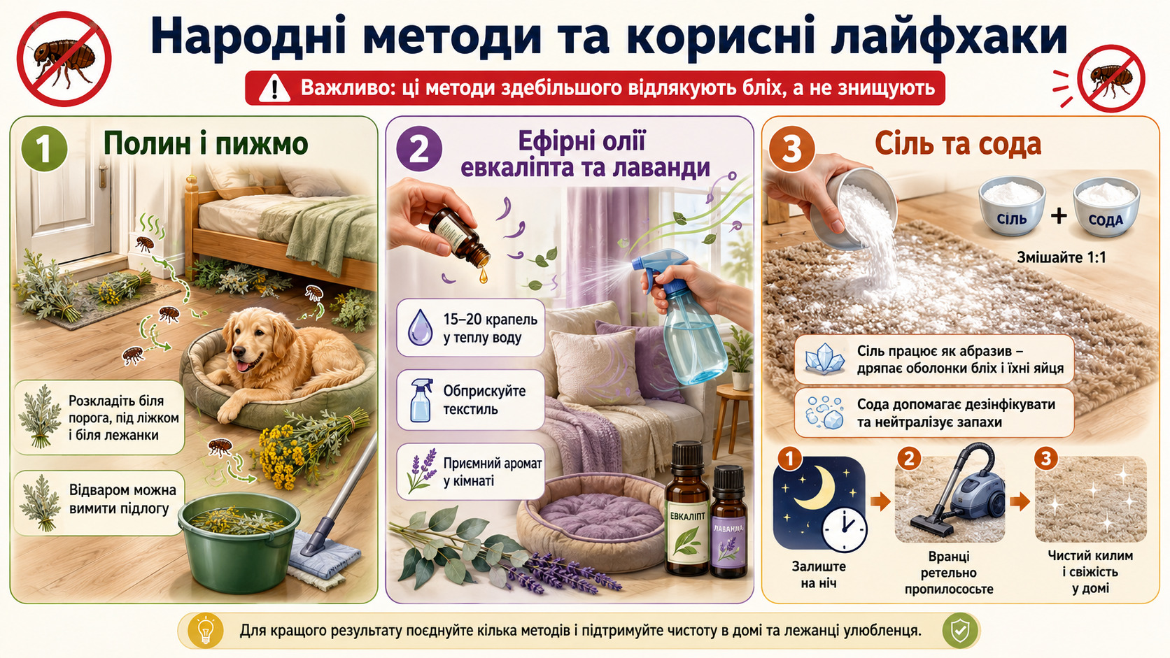 Як можна позбутися бліх у будинку Іноді найкращі рішення знаходяться під рукою. Дізнайтеся, які натуральні засоби допоможуть відлякати паразитів і зробити дім безпечнішим.